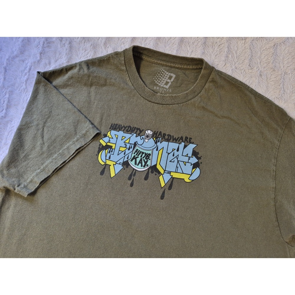 Bronze 56K Graffiti Graphic T Shirt Men's XL Military Green Crew Neck Heavy Duty